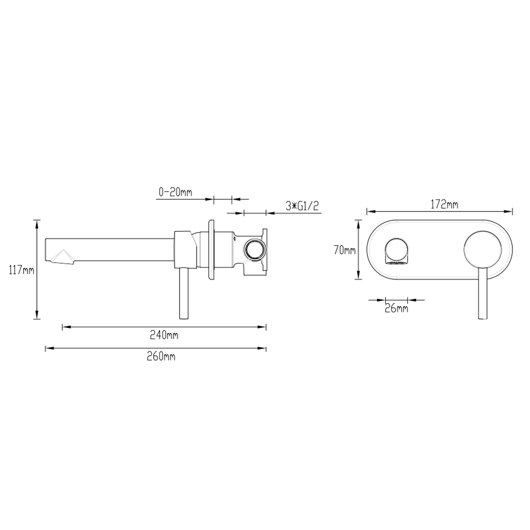Abey Gareth Ashton Lucia Wall Basin Mixer Set On Plate Cp