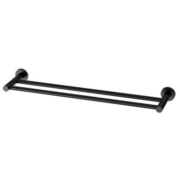 Phoenix Radii Double Towel Rail 600mm Round Plate Matt Black Ra813Mb