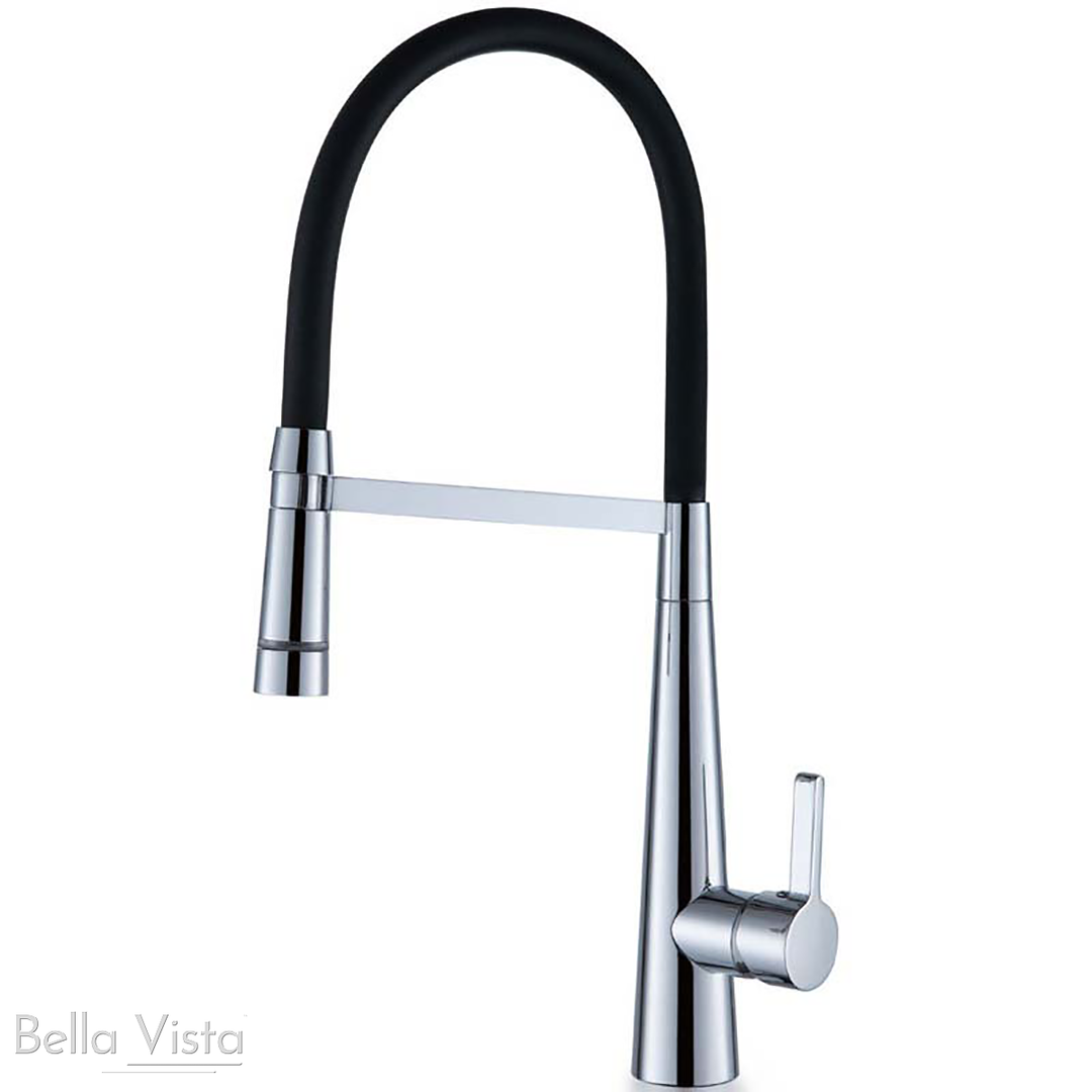 Bella Vista Zenon Kitchen Sink Mixer Chrome With Black Hose