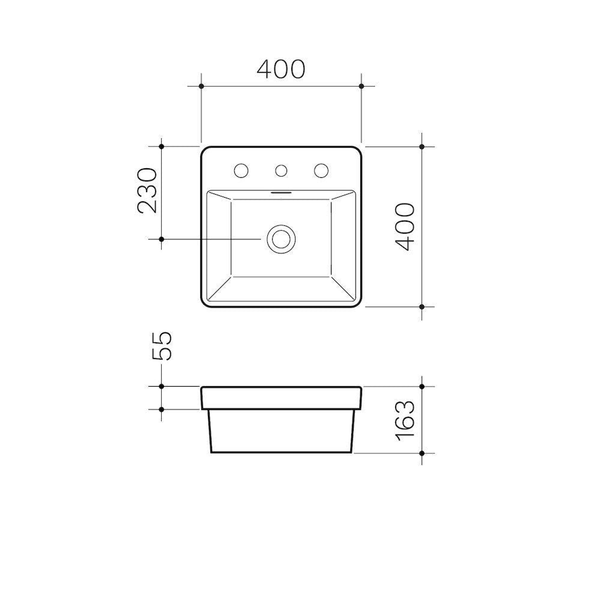 Clark Square Inset Basin With Tap Landing 400mm One Taphole