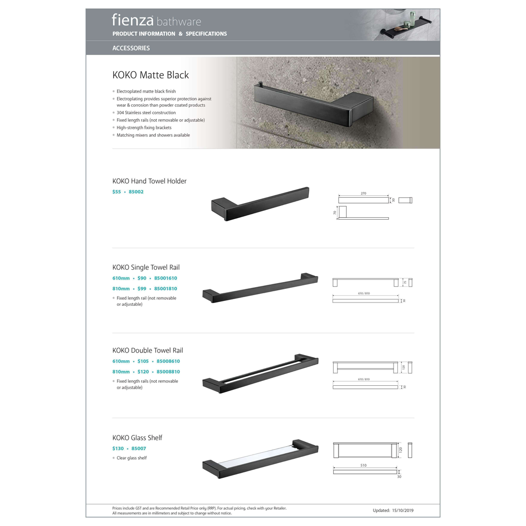 Fienza Koko 810mm Double Towel Rail Black 85008810