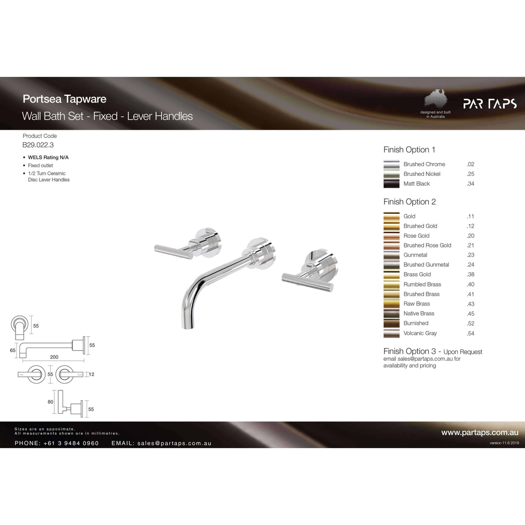 Par Portsea Lever Bath Set 200mm Chrome (B29.022.3.01)