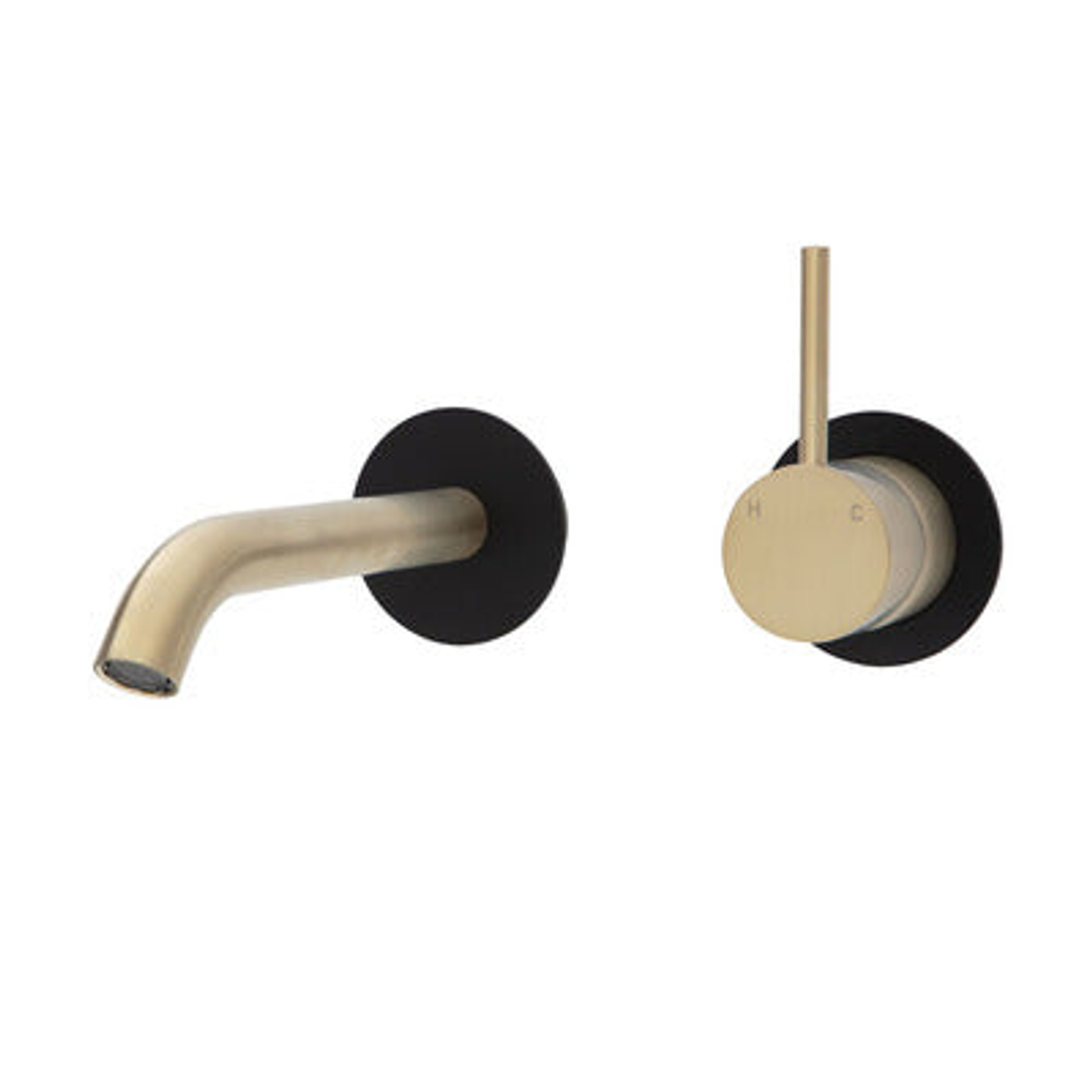 Fienza Kaya Up Basin/Bath Mixer 160mm Outlet Set Urban Brass Round Matte Black Plates