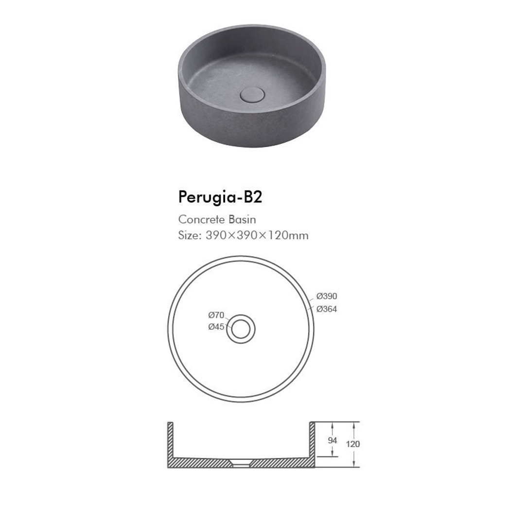 BNK Perugia Concrete Basin 390 X 390 X 120mm - French Grey