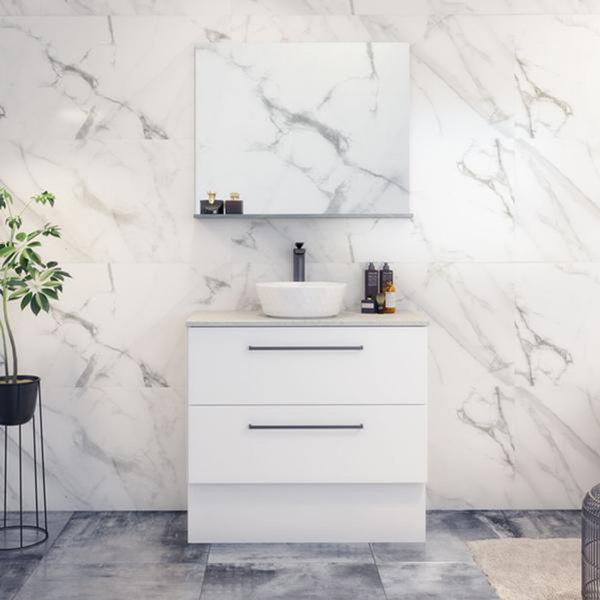 Timberline Oxbow Vanity 750mm 20mm Silk Surface Top With Ceramic Basin Floorstanding