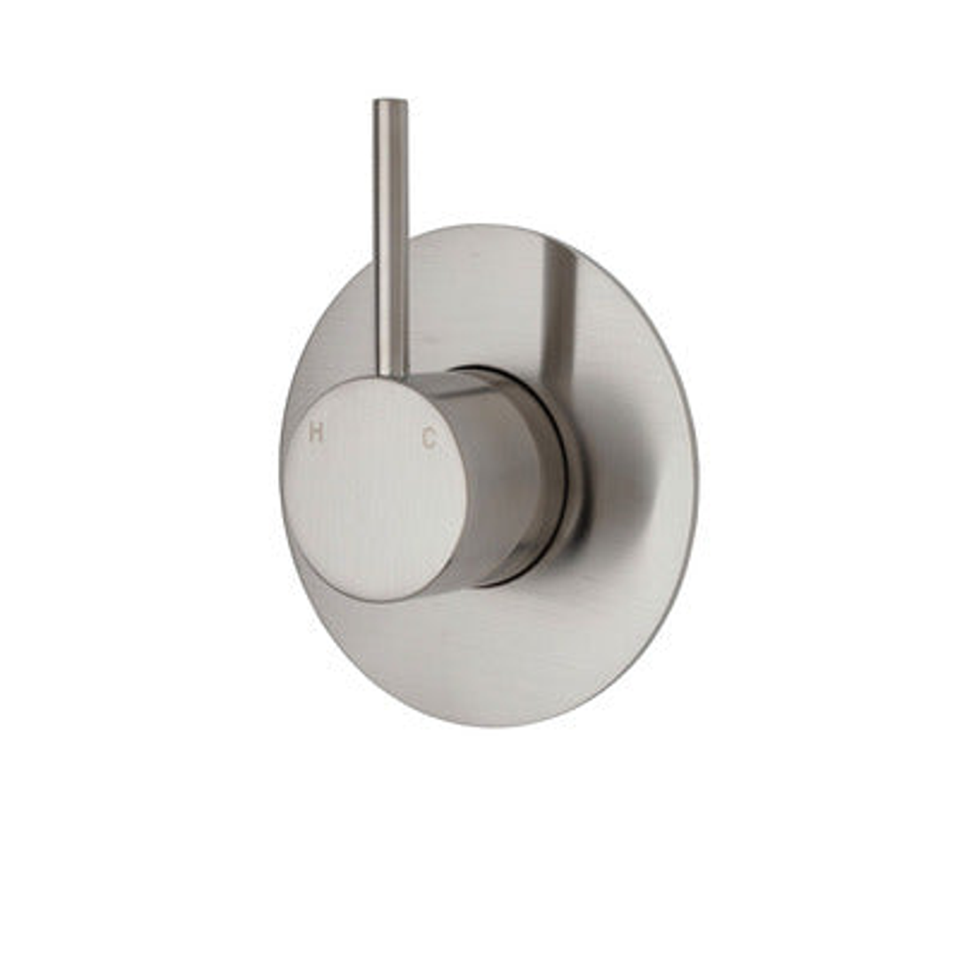 Fienza Kaya Up Wall Mixer Brushed Nickel Large Round Brushed Nickel Plate