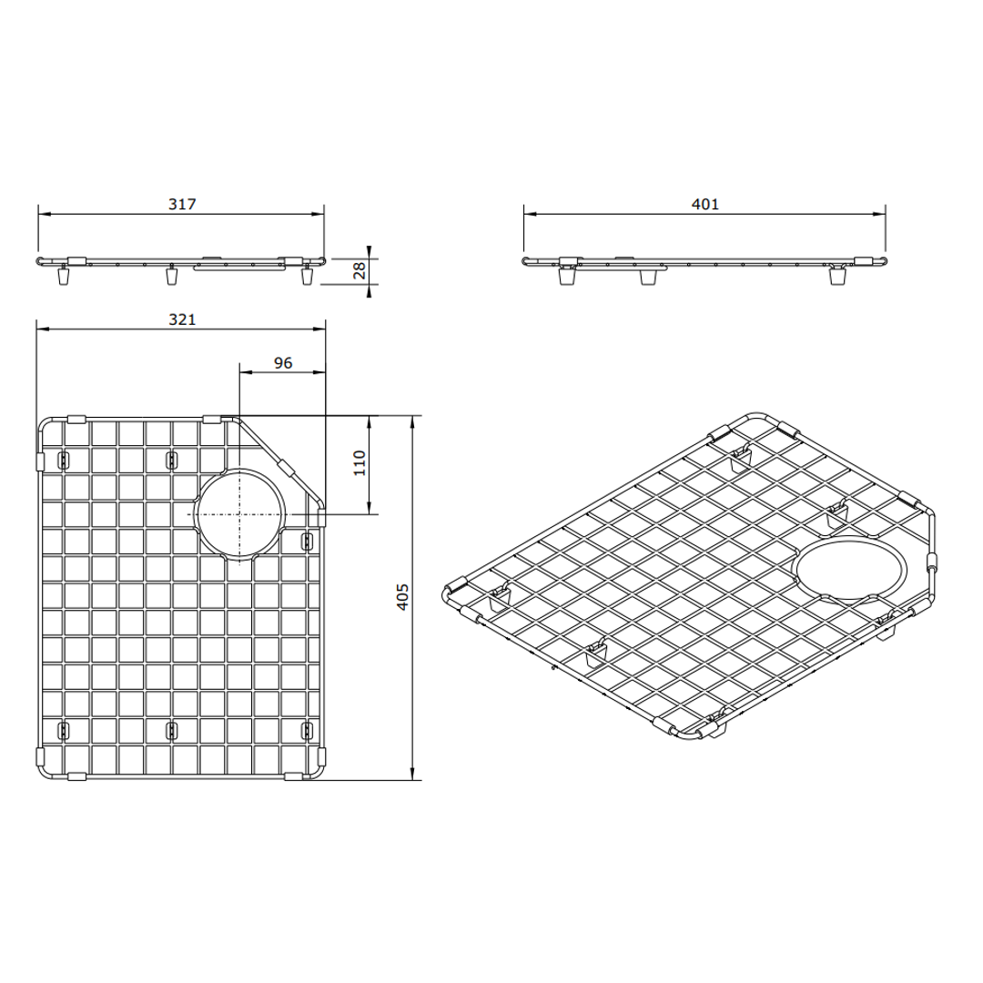 T&H Left Hand Side Stainless Steel Grid To Suit Chester Sink