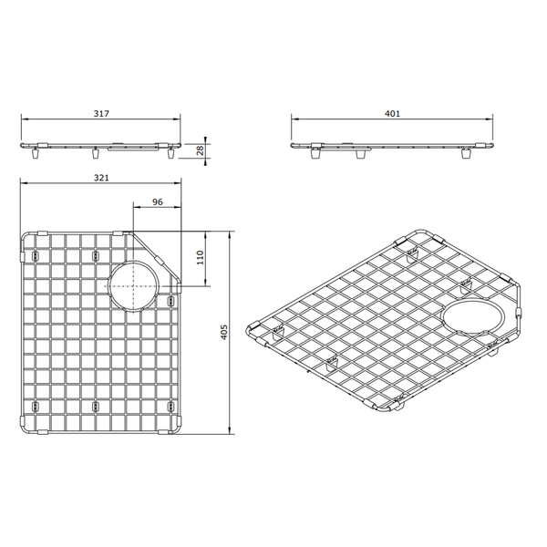T&H Left Hand Side Stainless Steel Grid To Suit Chester Sink