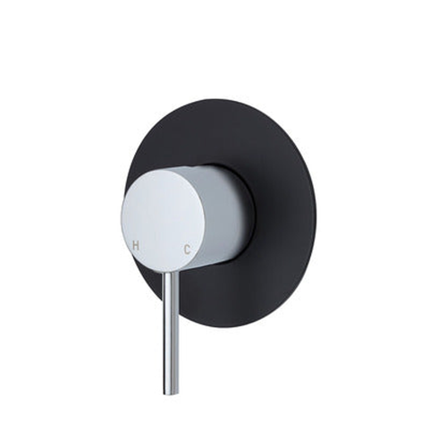 Fienza Kaya Wall Mixer Chrome Large Round Matte Black Plate