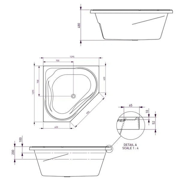 Angelique Contour 14 Jetss White 1465mm - Burdens Plumbing