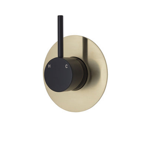 Fienza Kaya Up Wall Mixer Matte Black Large Round Urban Brass Plate