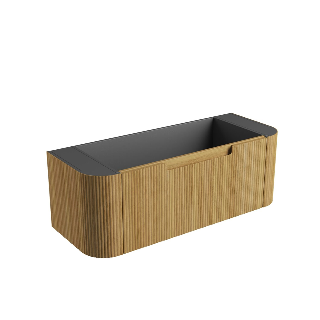 Aulic Varcelli Mono Wall Hung 1200mm Harvest Oak Fluted Curved Cabinet 1180X450X400mm