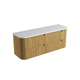 Aulic Varcelli Tier Wall Hung Harvest Oak Fluted Curved Cabinet 1500mm Pure Flat Stone Top