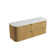 Aulic Varcelli Tier Wall Hung H/Oak Fluted Curved Cabinet 1500mm Palis White Flat Stone Top