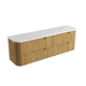 Aulic Varcelli Tier Wall Hung H/Oak Fluted Curved Cabinet 1800mm Palis White Flat Stone Top
