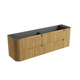 Aulic Varcelli Tier Wall Hung 1800mm Harvest Oak Fluted Curved Cabinet 1780mm