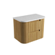 Aulic Varcelli Tier Wall Hung Harvest Oak Fluted Curved Cabinet 750mm Snow Flat Stone Top