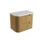 Aulic Varcelli Tier Wall Hung Harvest Oak Fluted Curved Cabinet 750mm Pure Flat Stone Top