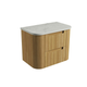 Aulic Varcelli Tier Wall Hung Harvest Oak Fluted Curved Cabinet 750mm Alpine Flat Stone Top