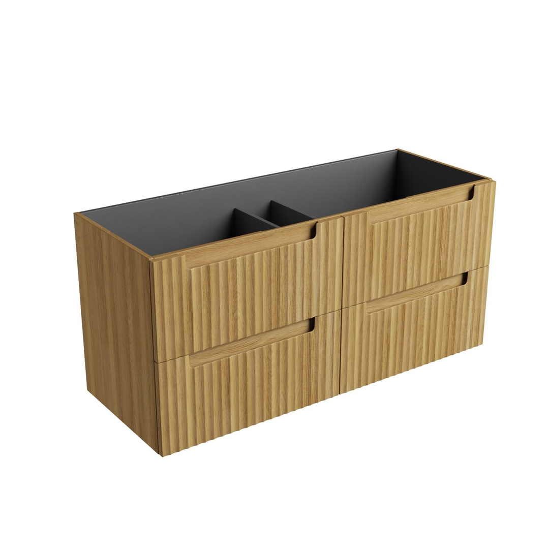 Aulic Lovina Tier Wall Hung Harvest Oak Fluted Cabinet 1200X460X425mm With Cato Undermount Stone Top