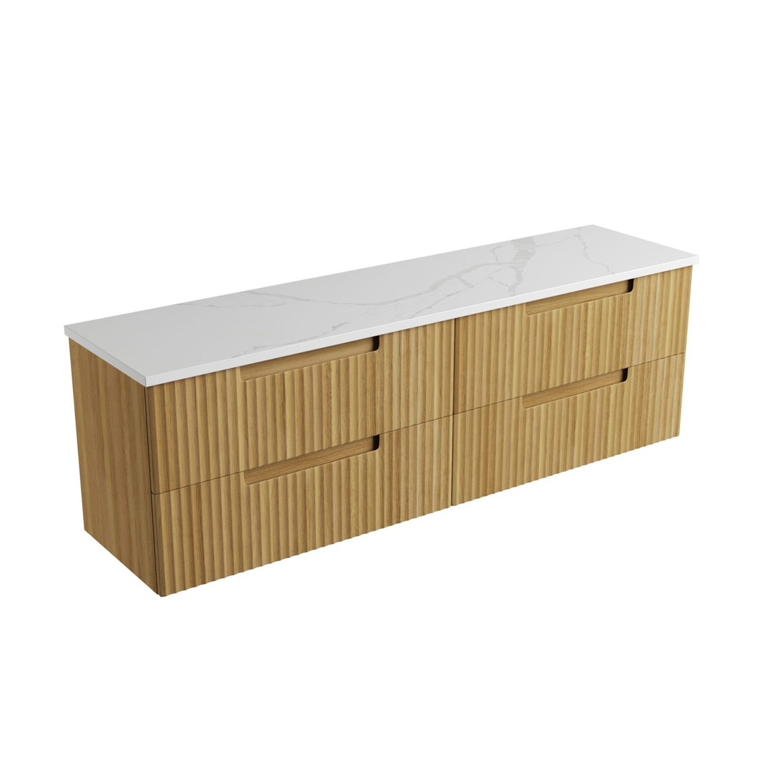 Aulic Lovina Tier Wall Hung Dbl H/Oak Fluted Cabinet 1800X460X425mm & Alpine Undermount Stone Top