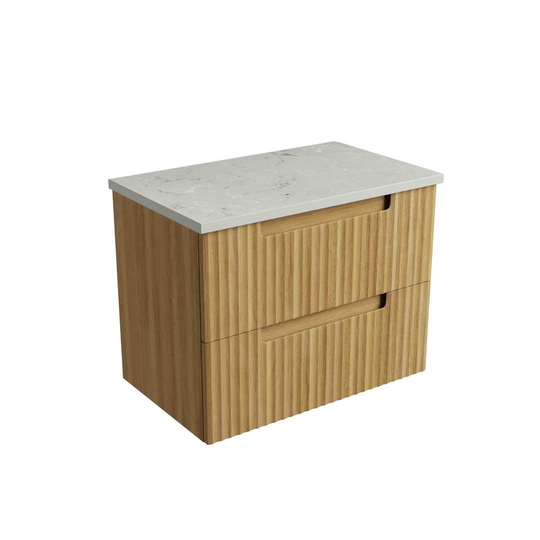 Aulic Lovina Tier Wall Hung Harvest Oak Fluted Cabinet 750X460X425mm With Alpine Flat Stone Top