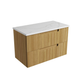 Aulic Lovina Tier Wall Hung Harvest Oak Fluted Cabinet 900mm Palis White Flat Stone Top