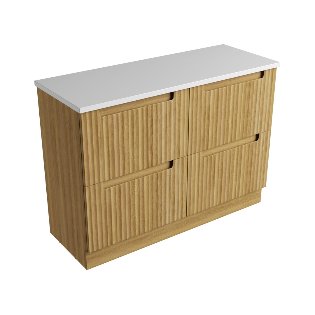 Aulic Lovina Floor Standing Harvest Oak Fluted Cabinet 1200X460X425mm With Pure Flat Stone Top