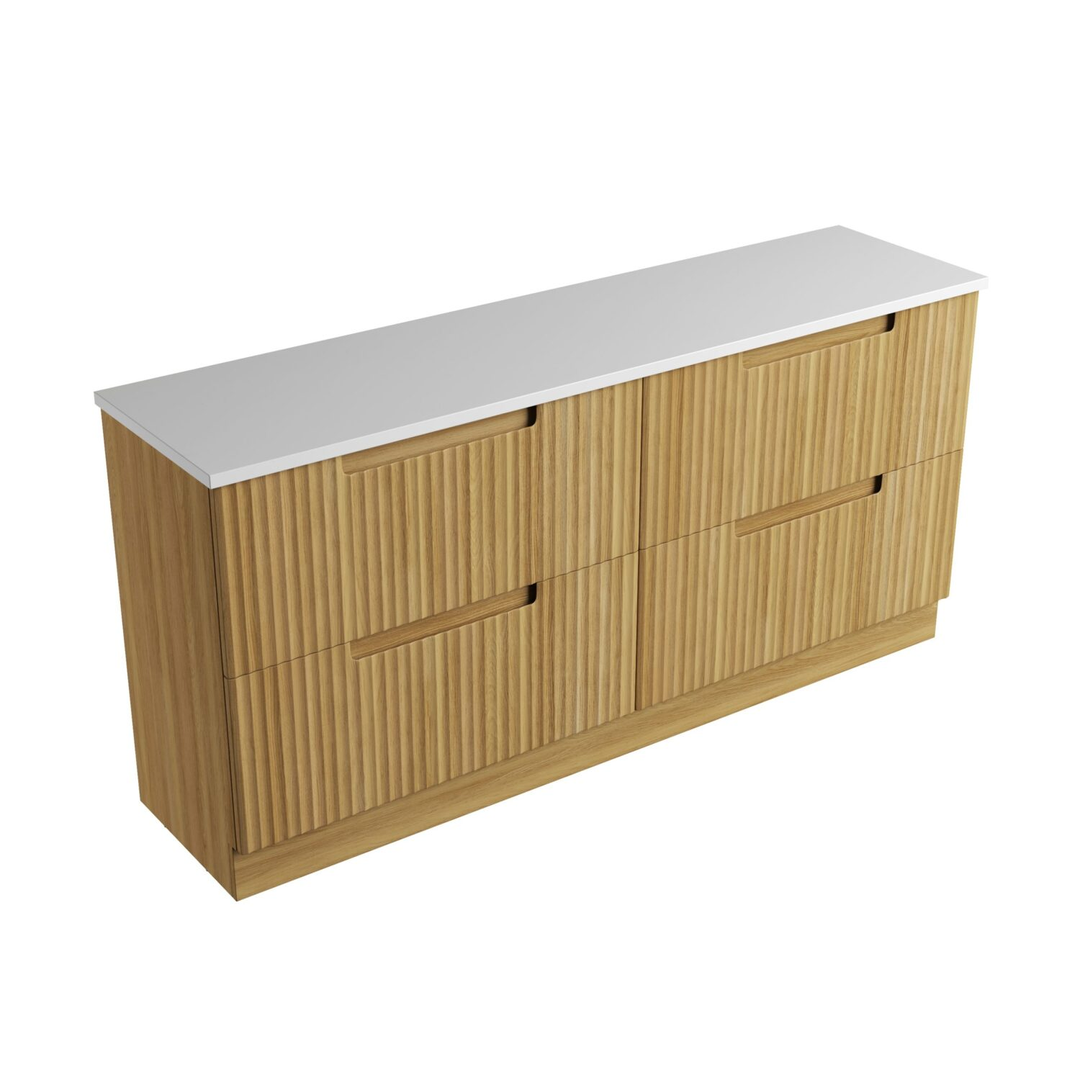 Aulic Lovina Floor Standing Double Harvest Oak Fluted Cabinet 1800X460X425mm With Pure Flat Stone Top