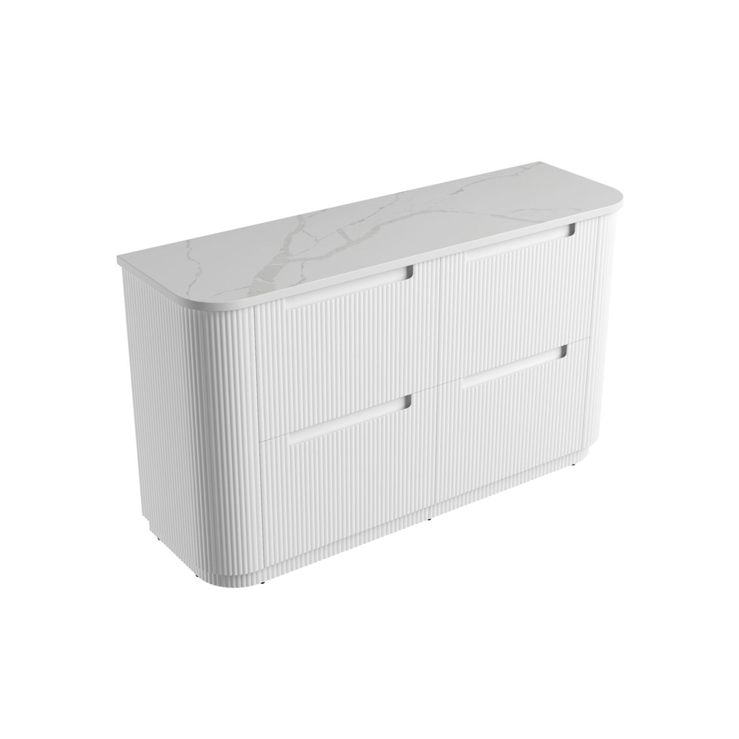 Aulic Curva Floor Standing Sgl Matt White Fluted Curvd Cabinet 1500X460X880mm & Palis White Flat Stone Top