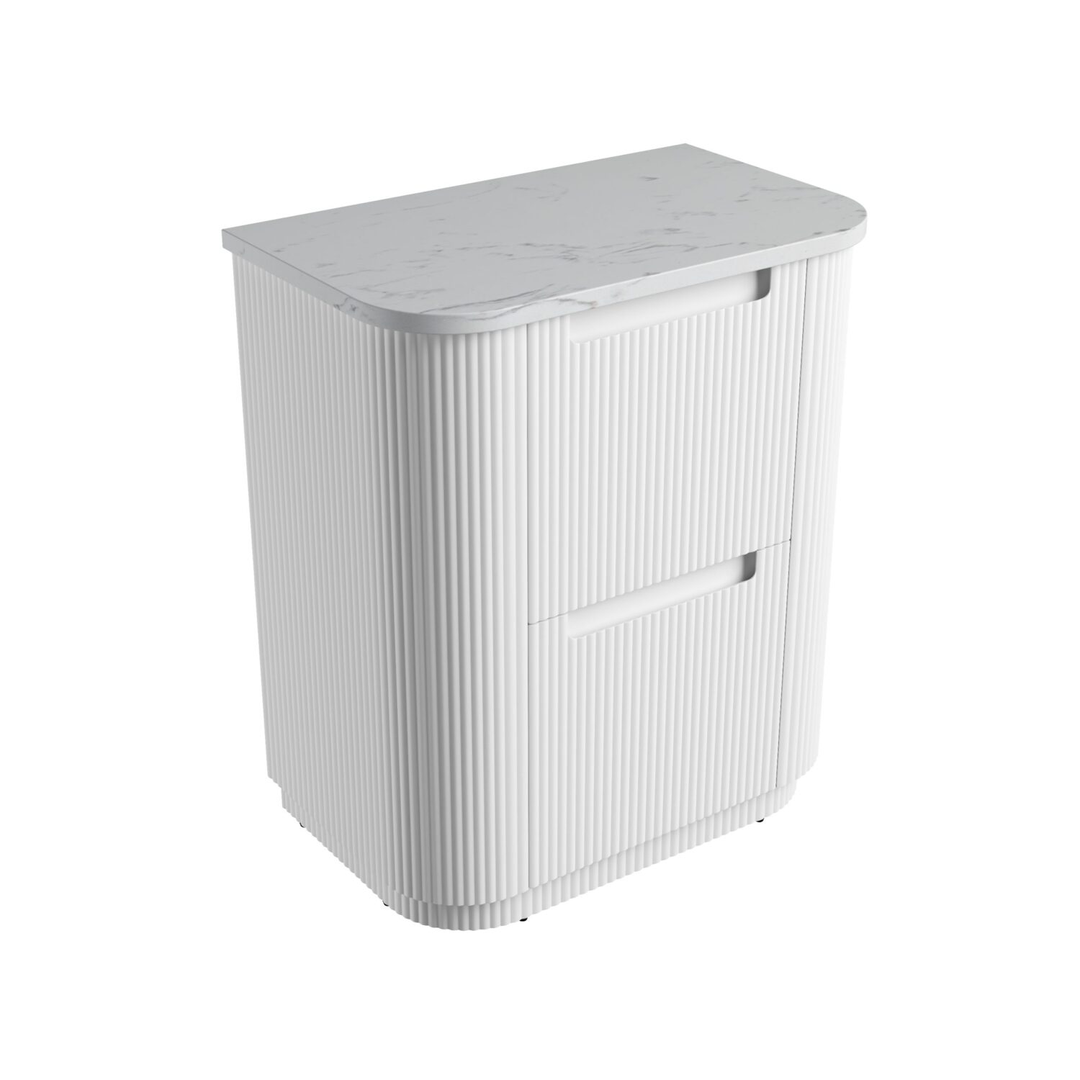 Aulic Curva Floor Standing Matt White Fluted Curved Cabinet 750X460X880mm With Cato Flat Stone Top