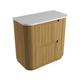 Aulic Varcelli Floor Standing Harvest Oak Fluted Curved Cabinet 900mm Snow Flat Stone Top