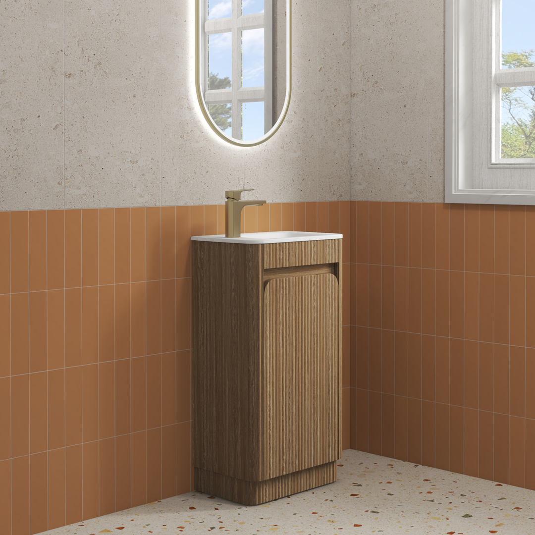 Aulic Mini Hartelle Fluted Floor Standing 470Mm Harvest Oak Cabinet