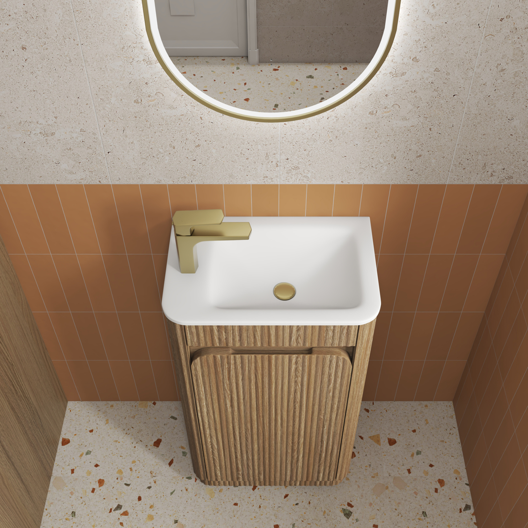 Aulic Mini Hartelle Fluted Floor Standing 470Mm Harvest Oak Cabinet