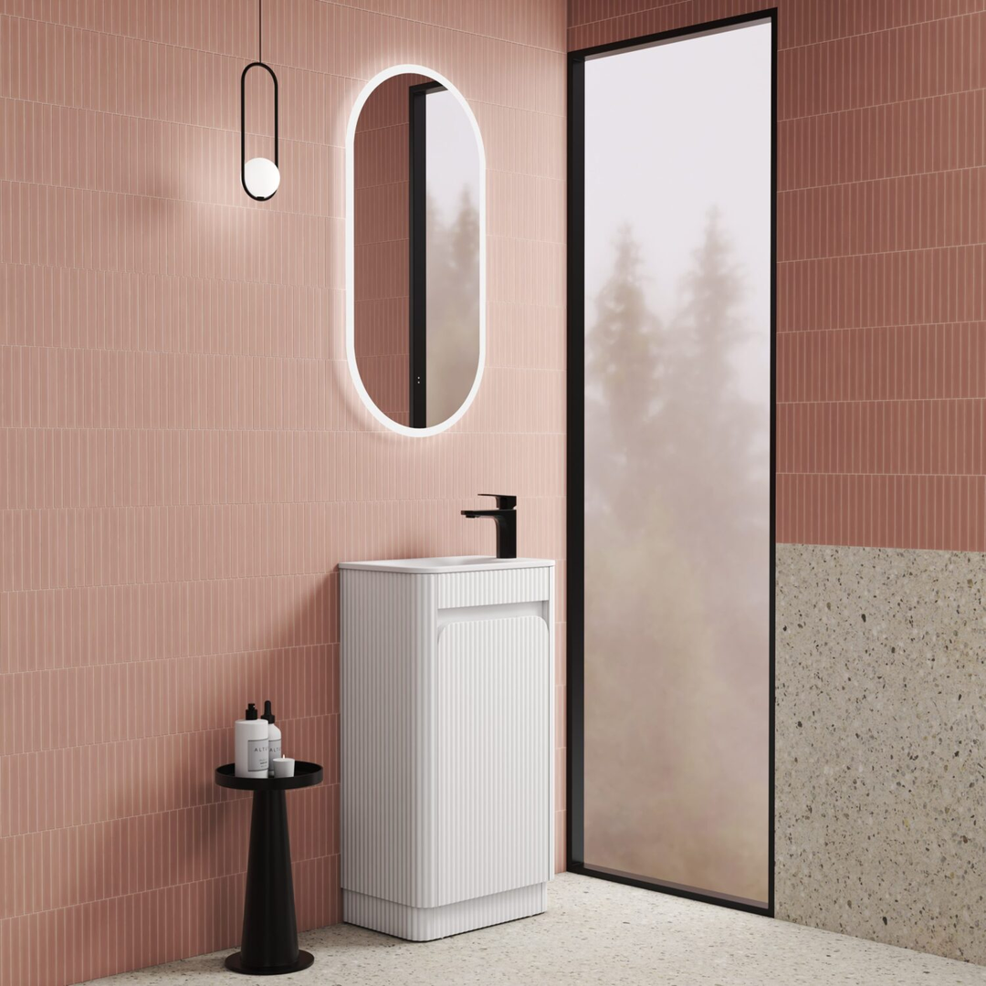 Aulic Mini Hartelle Fluted Floor Standing 470Mm Matte White Cabinet