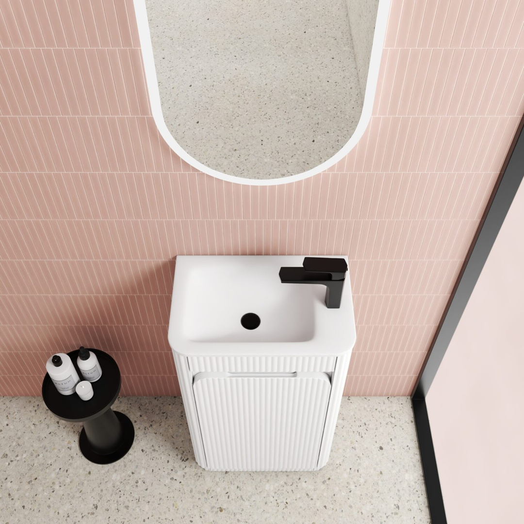 Aulic Mini Hartelle Fluted Floor Standing 470Mm Matte White Cabinet