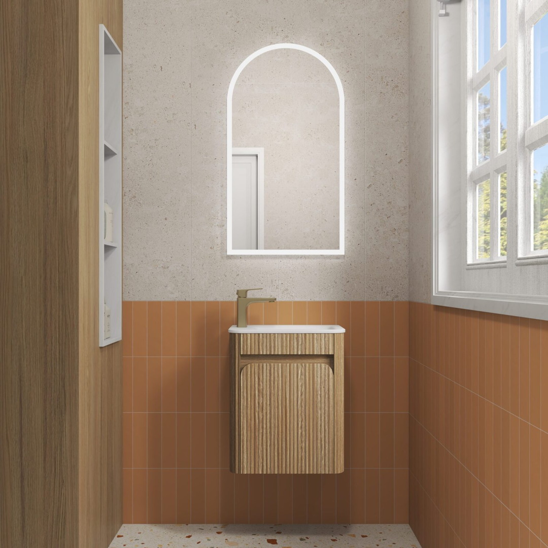 Aulic Mini Hartelle Fluted Wall Hung 470Mm Harvest Oak Cabinet