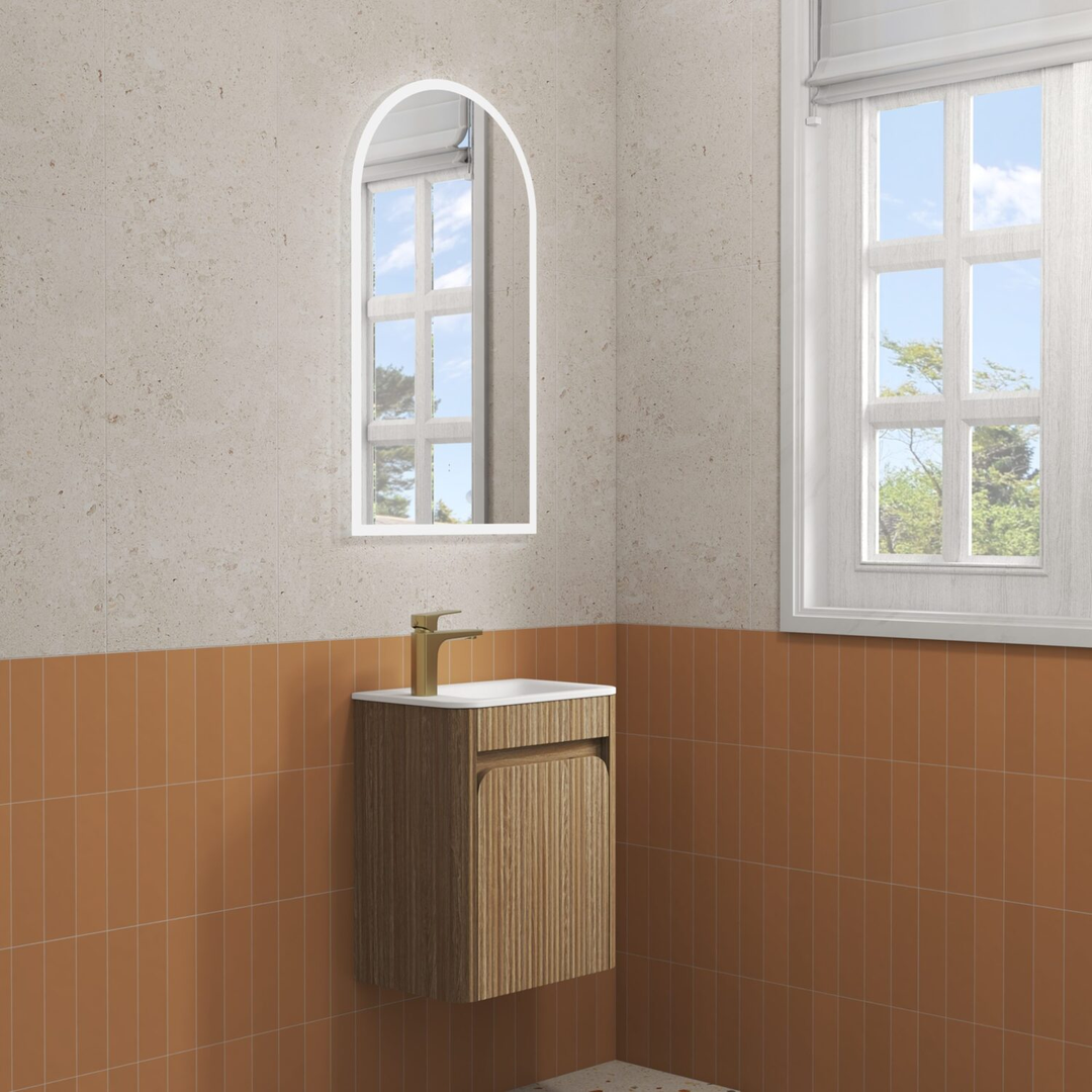 Aulic Mini Hartelle Fluted Wall Hung 470Mm Harvest Oak Cabinet