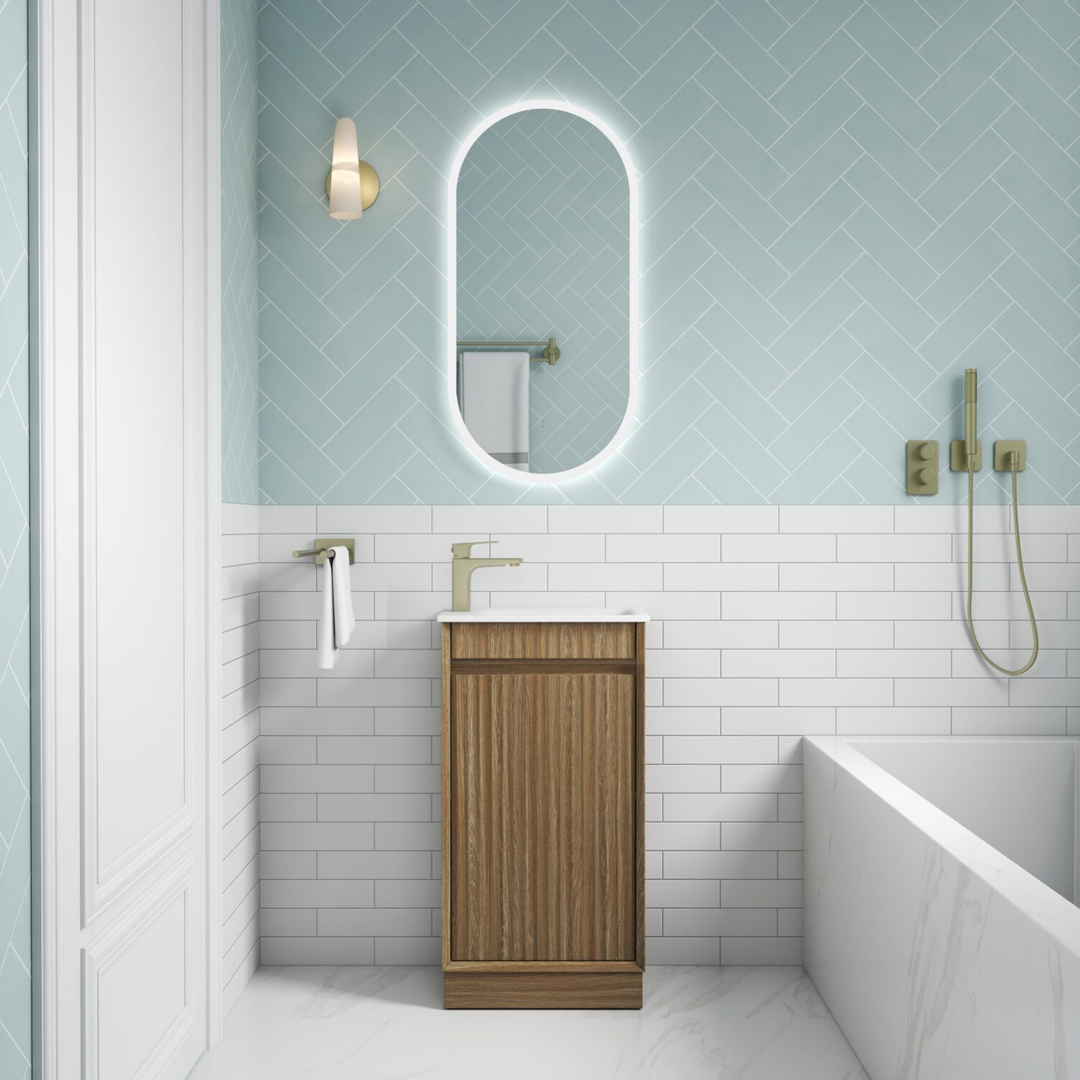 Aulic Mini Ravia Fluted Floor Standing 450Mm Harvest Oak Cabinet