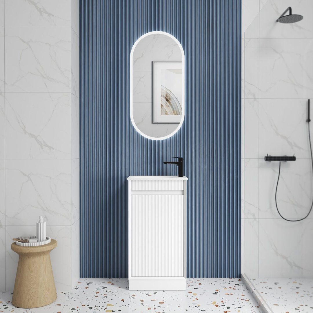 Aulic Mini Ravia Fluted Floor Standing 450Mm Matte White Cabinet