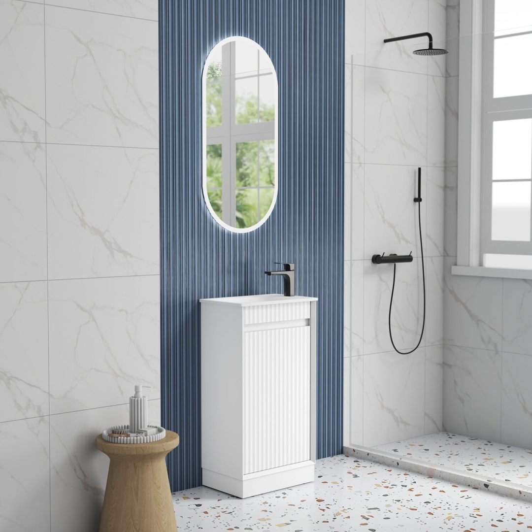 Aulic Mini Ravia Fluted Floor Standing 450Mm Matte White Cabinet