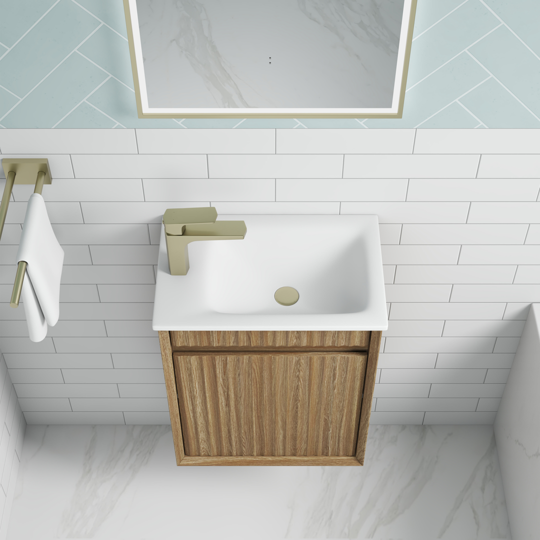 Aulic Mini Ravia Fluted W/H 450Mm Harvest Oak Cabinet With Sintera Top With Tap Hole
