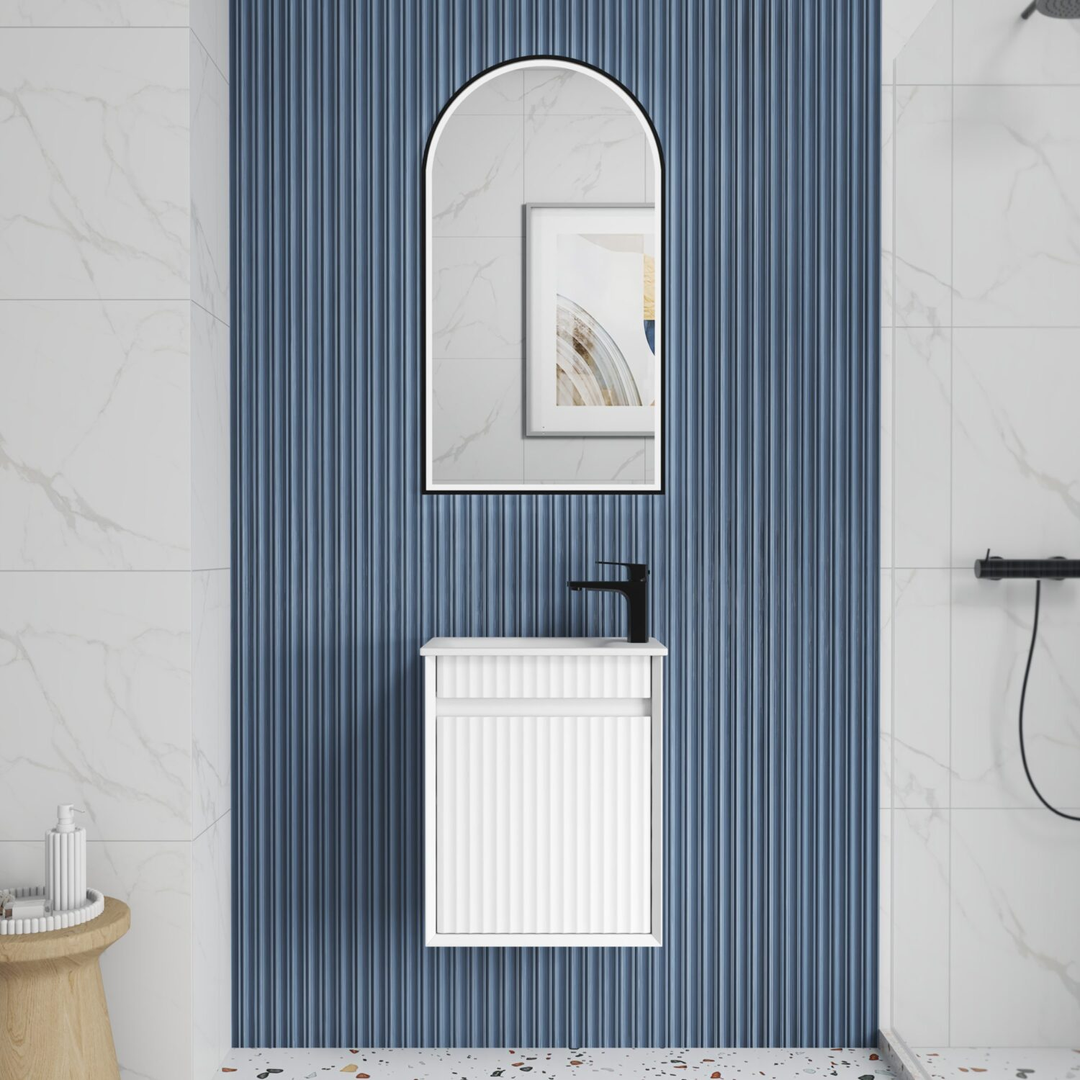 Aulic Mini Ravia Fluted W/H450 Matte White Cabinet With Sintera Top With No Tap Hole