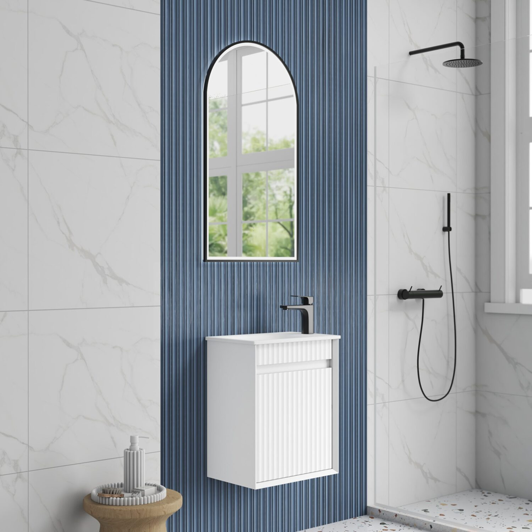 Aulic Mini Ravia Fluted W/H450 Matte White Cabinet With Sintera Top With No Tap Hole