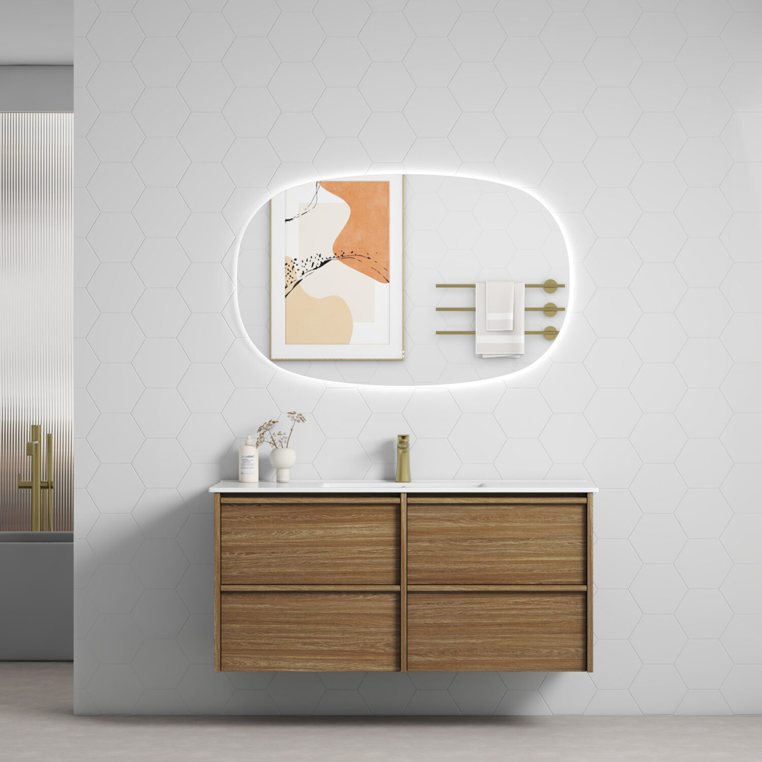 Aulic Venetta Framed Harvest Oak Wall Hung 1200Mm Cabinet 1200 With Alpine Flat Stone
