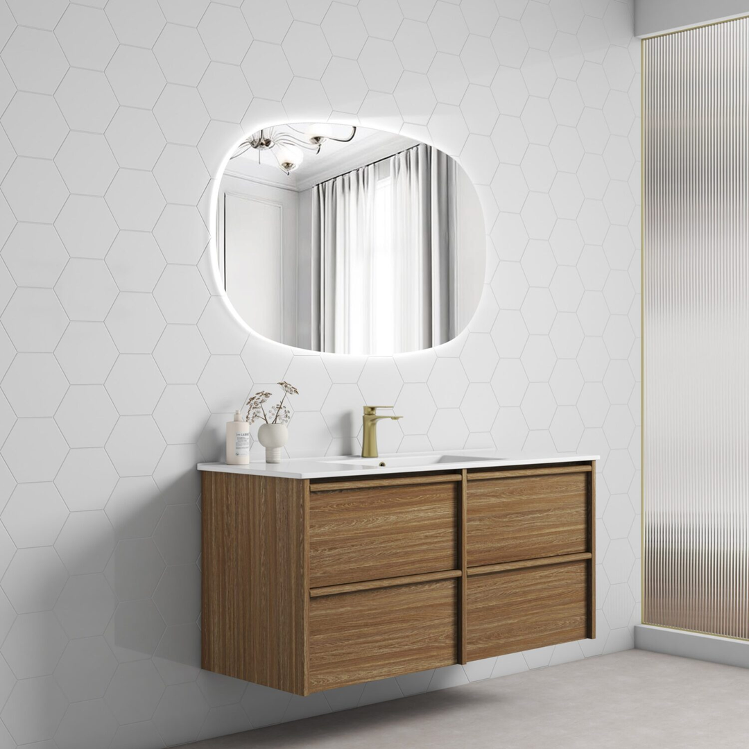 Aulic Venetta Framed Harvest Oak Wall Hung 1200Mm Cabinet 1200 With Alpine Flat Stone