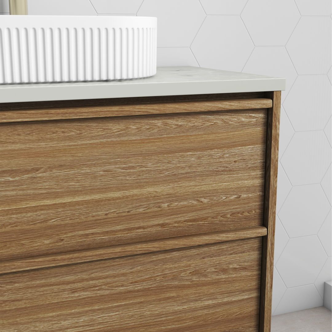 Aulic Venetta Framed Harvest Oak Wall Hung 1500Mm Cabinet 1500 With Cato Flat Stone Top