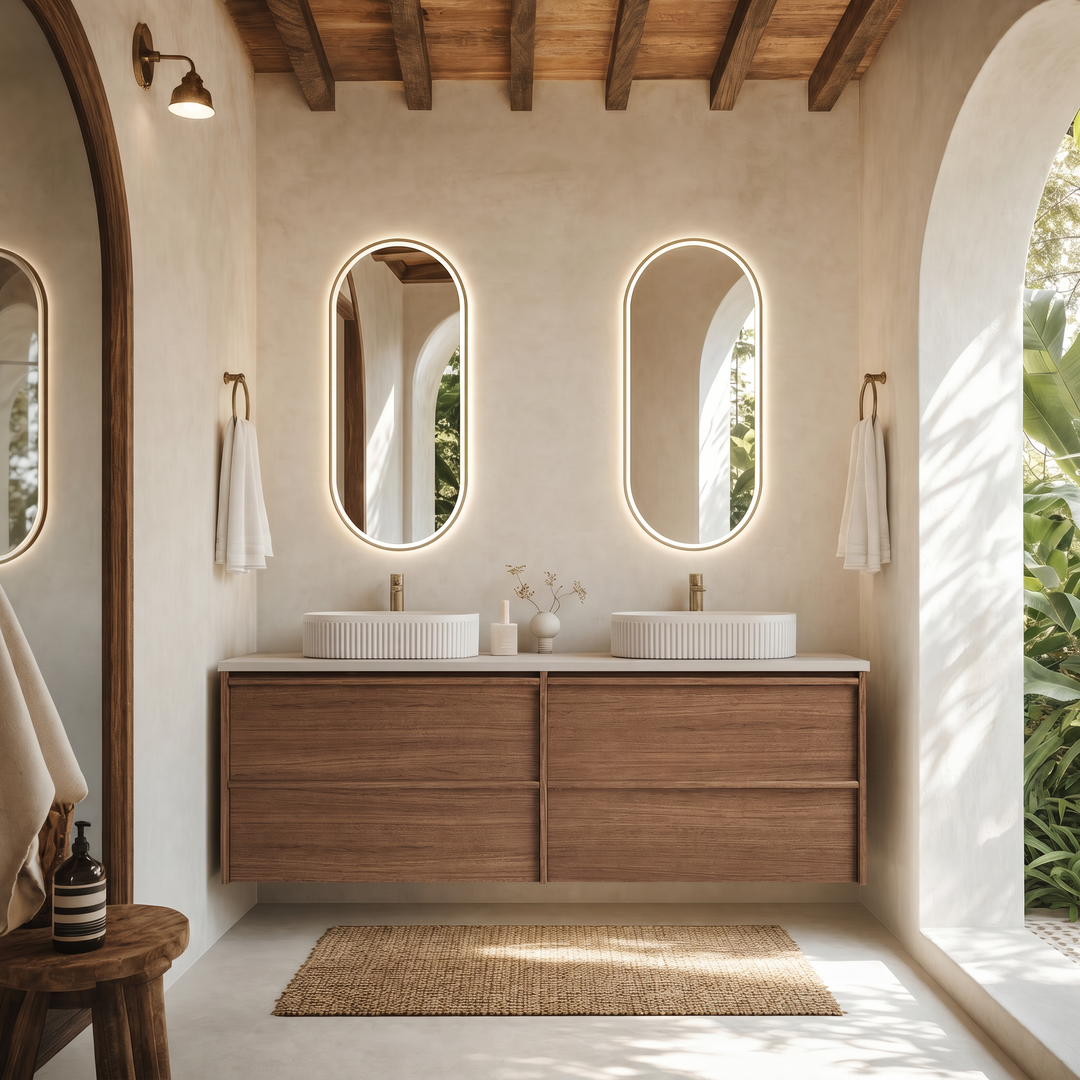 Aulic Venetta Framed Wall Hung 1800Mm Double Walnut Cabinet 1800X468X585Mm With Alpine Top