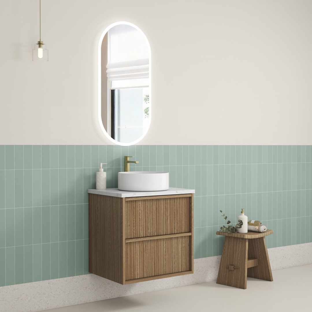 Aulic Venetta Fluted Framed W/H 600Mm Harvest Oak Cabinet 600 With Crystal Ceramic Top