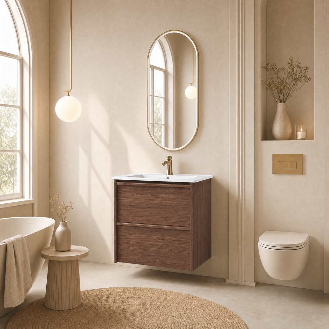 Aulic Venetta Framed Wall Hung 600Mm Walnut Cabinet 580X458X560Mm